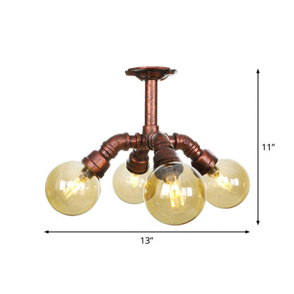 Plafonnier multi-lumières Colette Amber Glass Copper