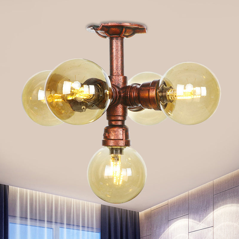 Plafonnier multi-lumières Colette Amber Glass Copper