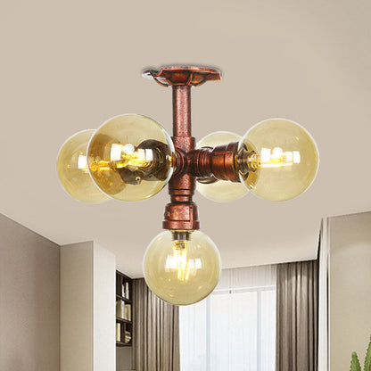 Plafonnier multi-lumières Colette Amber Glass Copper