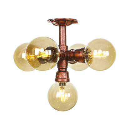 Plafonnier multi-lumières Colette Amber Glass Copper