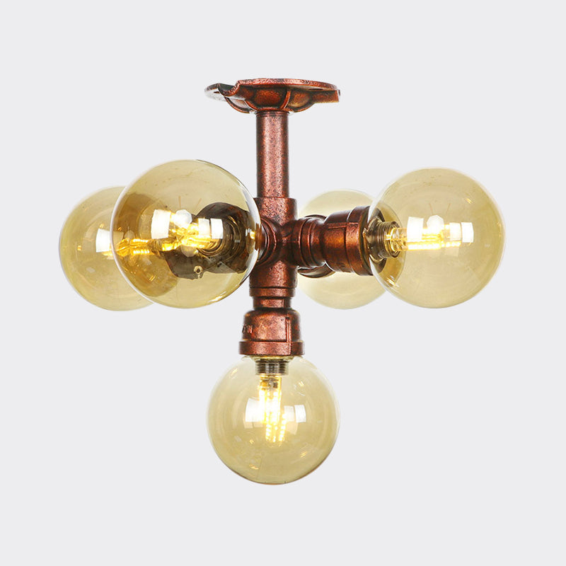 Plafonnier multi-lumières Colette Amber Glass Copper