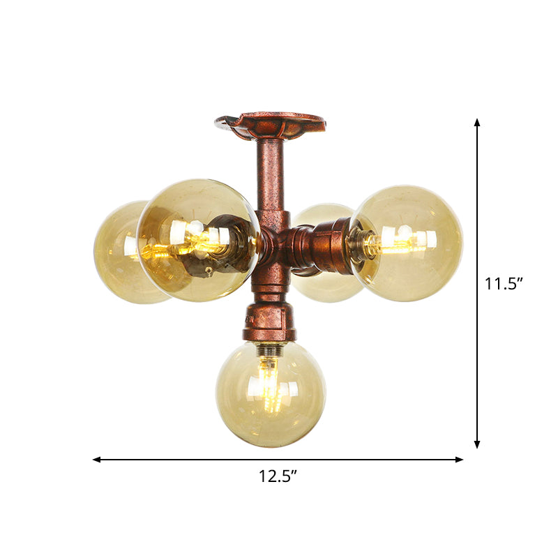 Plafonnier multi-lumières Colette Amber Glass Copper