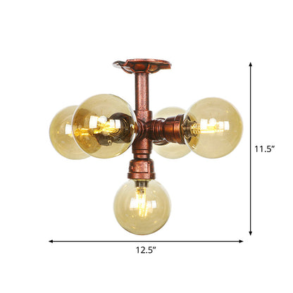 Plafonnier multi-lumières Colette Amber Glass Copper