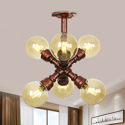 Plafonnier multi-lumières Colette Amber Glass Copper