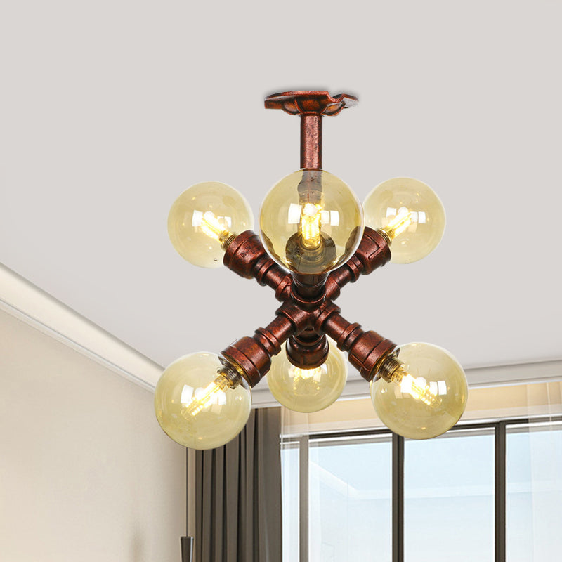 Plafonnier multi-lumières Colette Amber Glass Copper