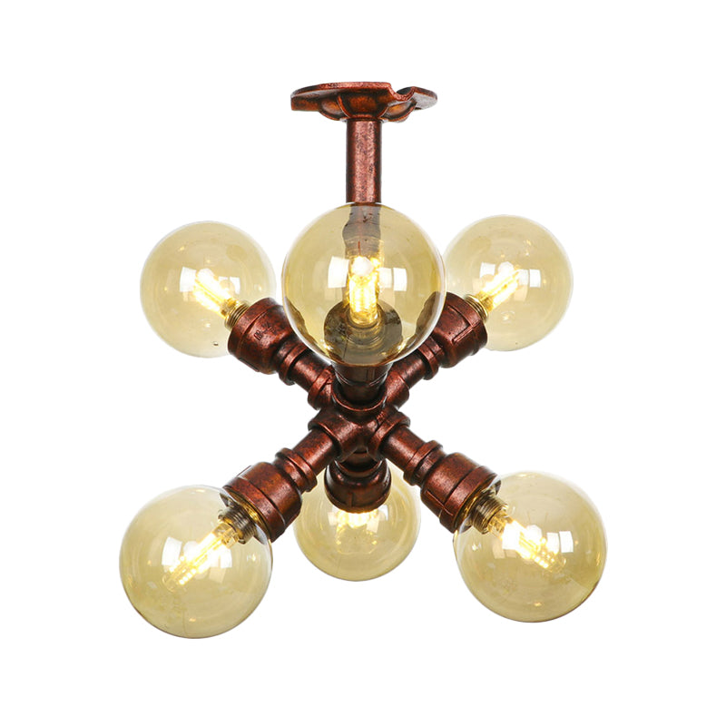 Plafonnier multi-lumières Colette Amber Glass Copper