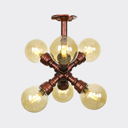 Plafonnier multi-lumières Colette Amber Glass Copper