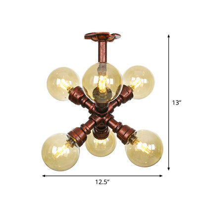 Plafonnier multi-lumières Colette Amber Glass Copper