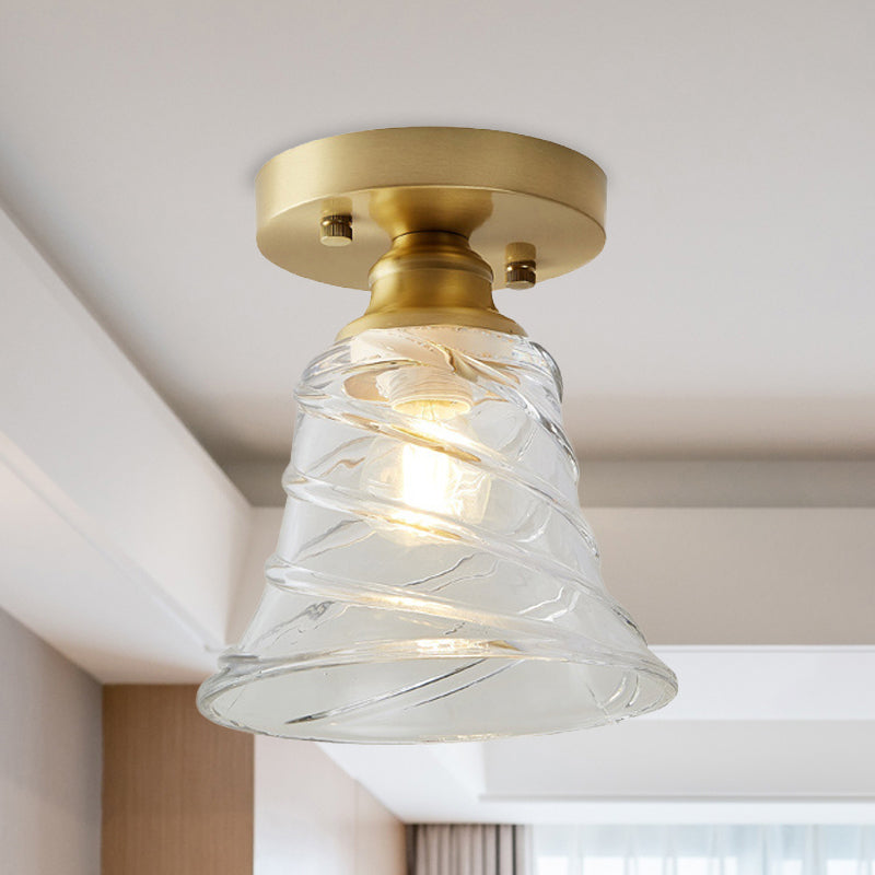 Plafonnier semi-encastré Élodie en laiton et verre, de style industriel