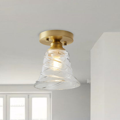 Plafonnier semi-encastré Élodie en laiton et verre, de style industriel