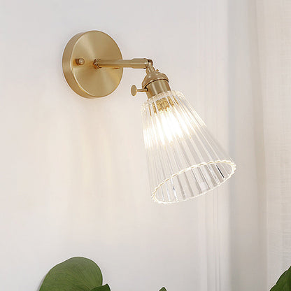 Mathilde Tapered Clear Textured Glass Wall Lamp with Brass Frame