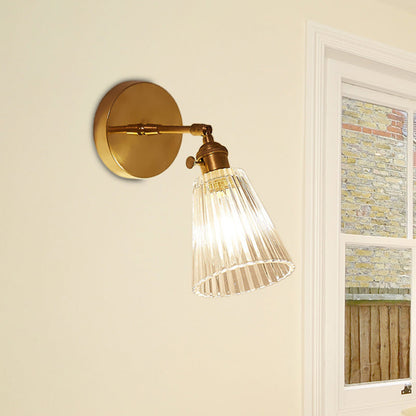 Mathilde Tapered Clear Textured Glass Wall Lamp with Brass Frame