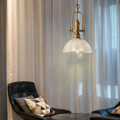 Lustre Aurélie en verre transparent avec finition laiton doré