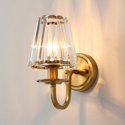 Élodie Modern Cone Crystal Wall Sconce with Gold Arched Arm