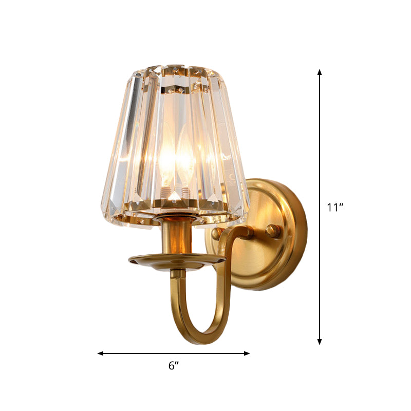 Élodie Modern Cone Crystal Wall Sconce with Gold Arched Arm