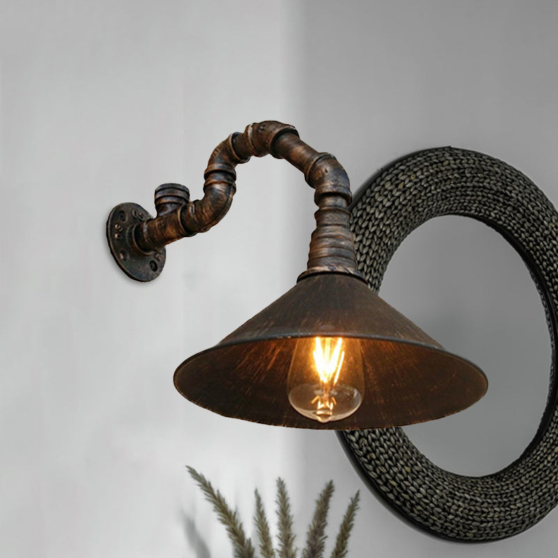 Juliette Antique Brass Cone Wall Lamp with Gooseneck Pipe