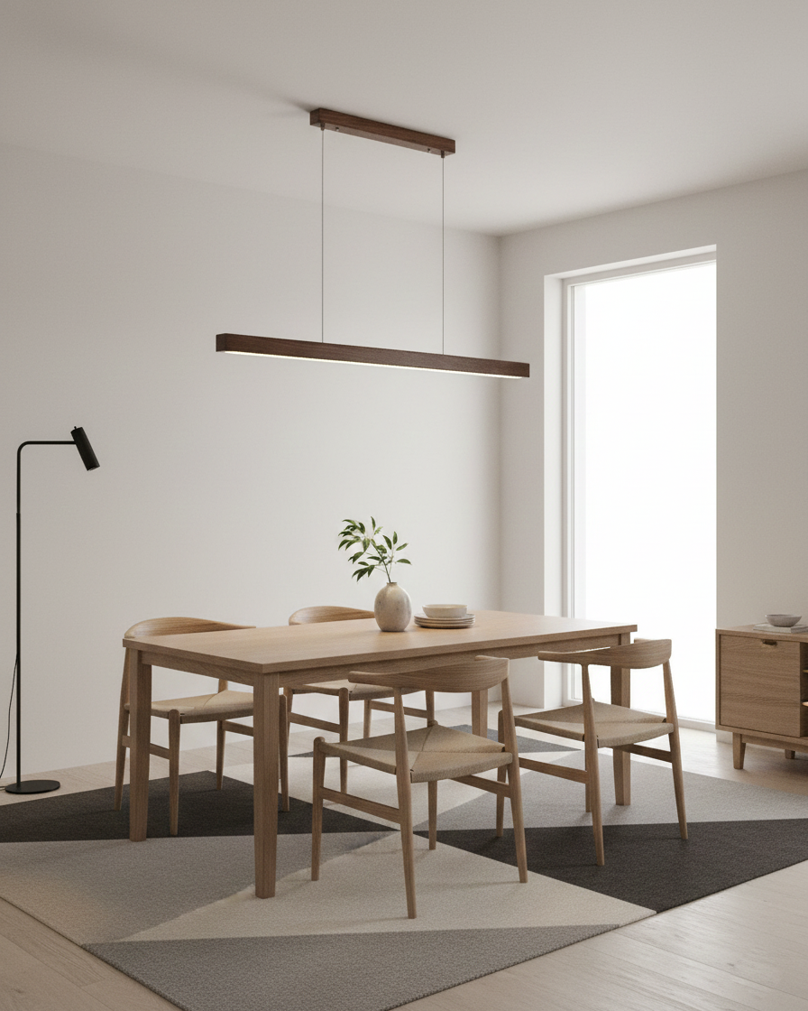 Elodie Minimal Walnut Wood Linear Chandelier