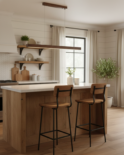 Elodie Minimal Walnut Wood Linear Chandelier
