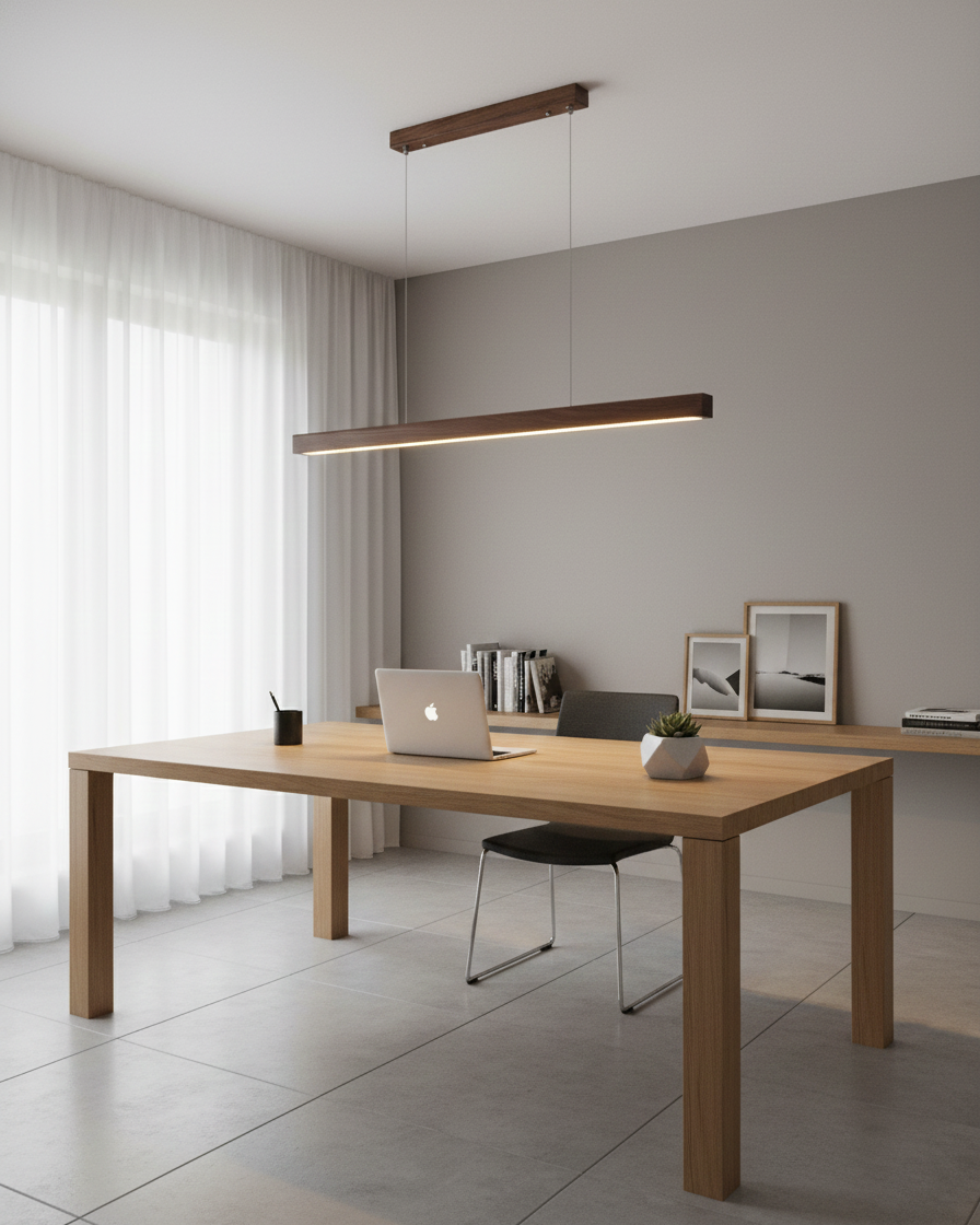 Elodie Minimal Walnut Wood Linear Chandelier