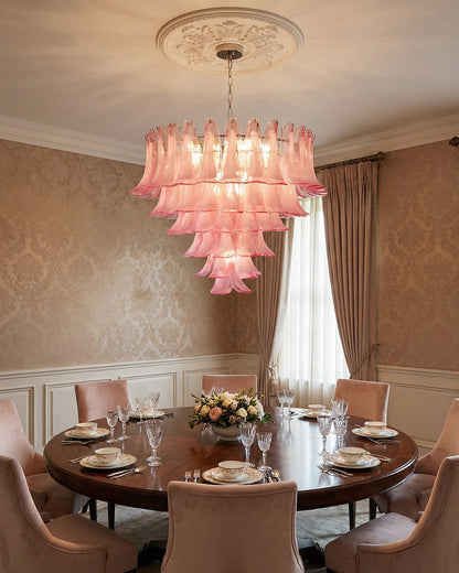 Lustre floral Émilienne, pétales de verre superposés avec structure métallique