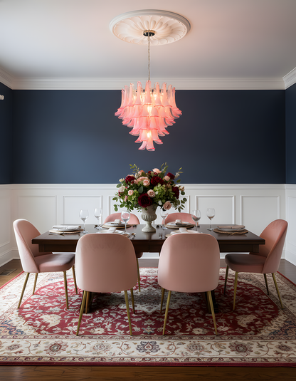 Lustre floral Émilienne, pétales de verre superposés avec structure métallique