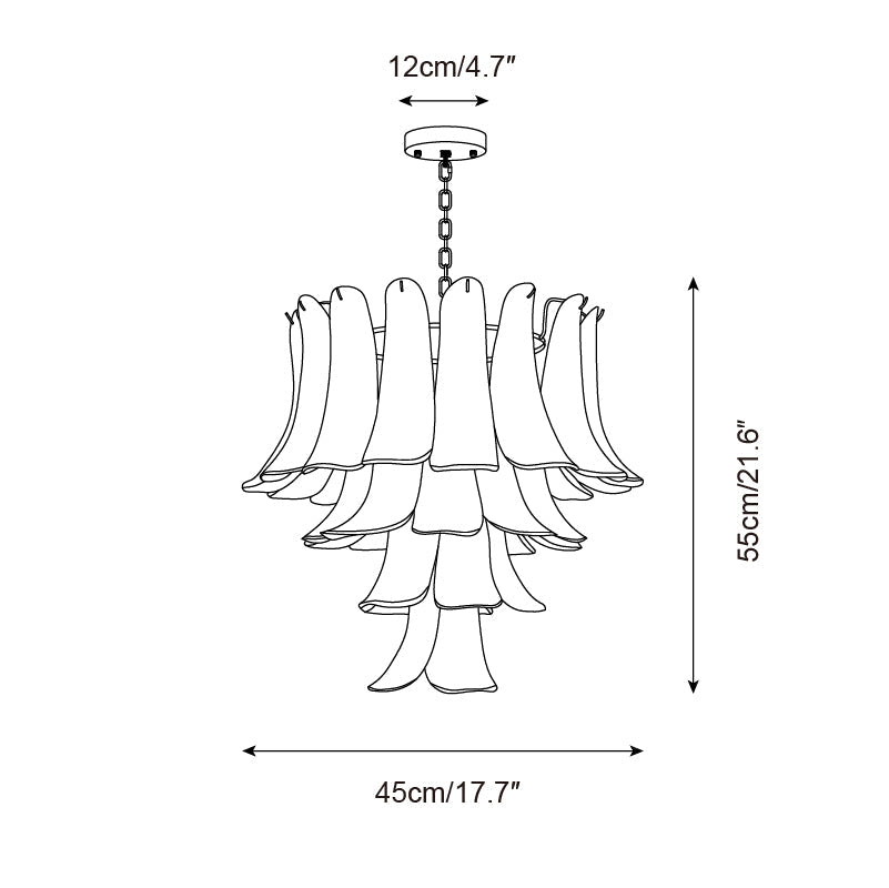 Lustre floral Émilienne, pétales de verre superposés avec structure métallique