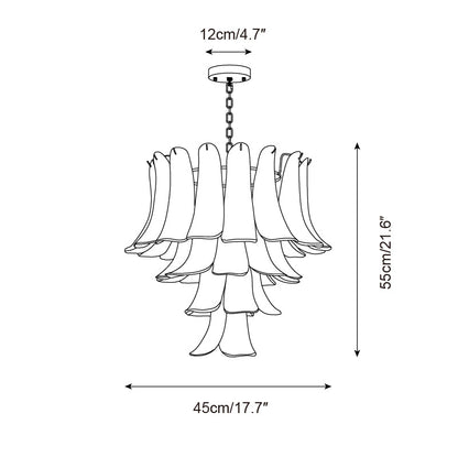 Lustre floral Émilienne, pétales de verre superposés avec structure métallique