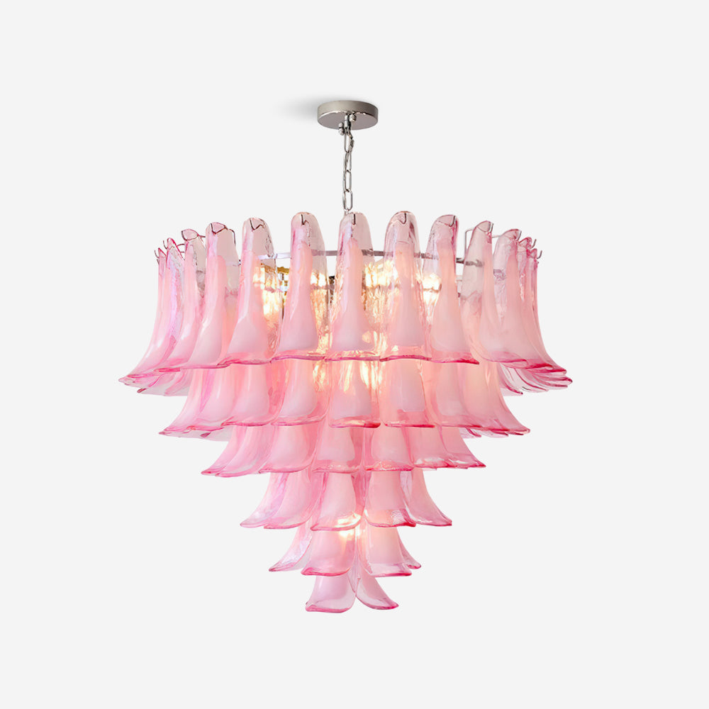 Lustre floral Émilienne, pétales de verre superposés avec structure métallique