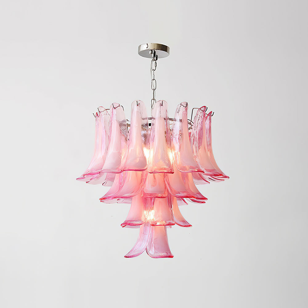 Lustre floral Émilienne, pétales de verre superposés avec structure métallique
