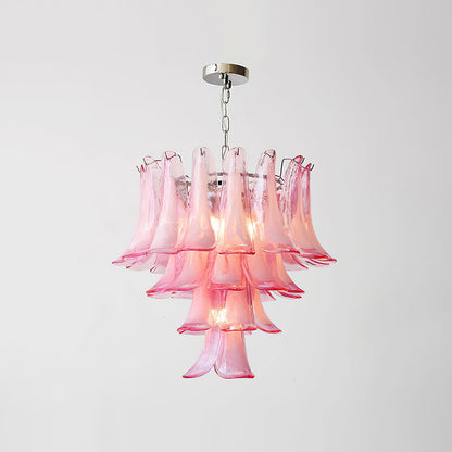 Lustre floral Émilienne, pétales de verre superposés avec structure métallique