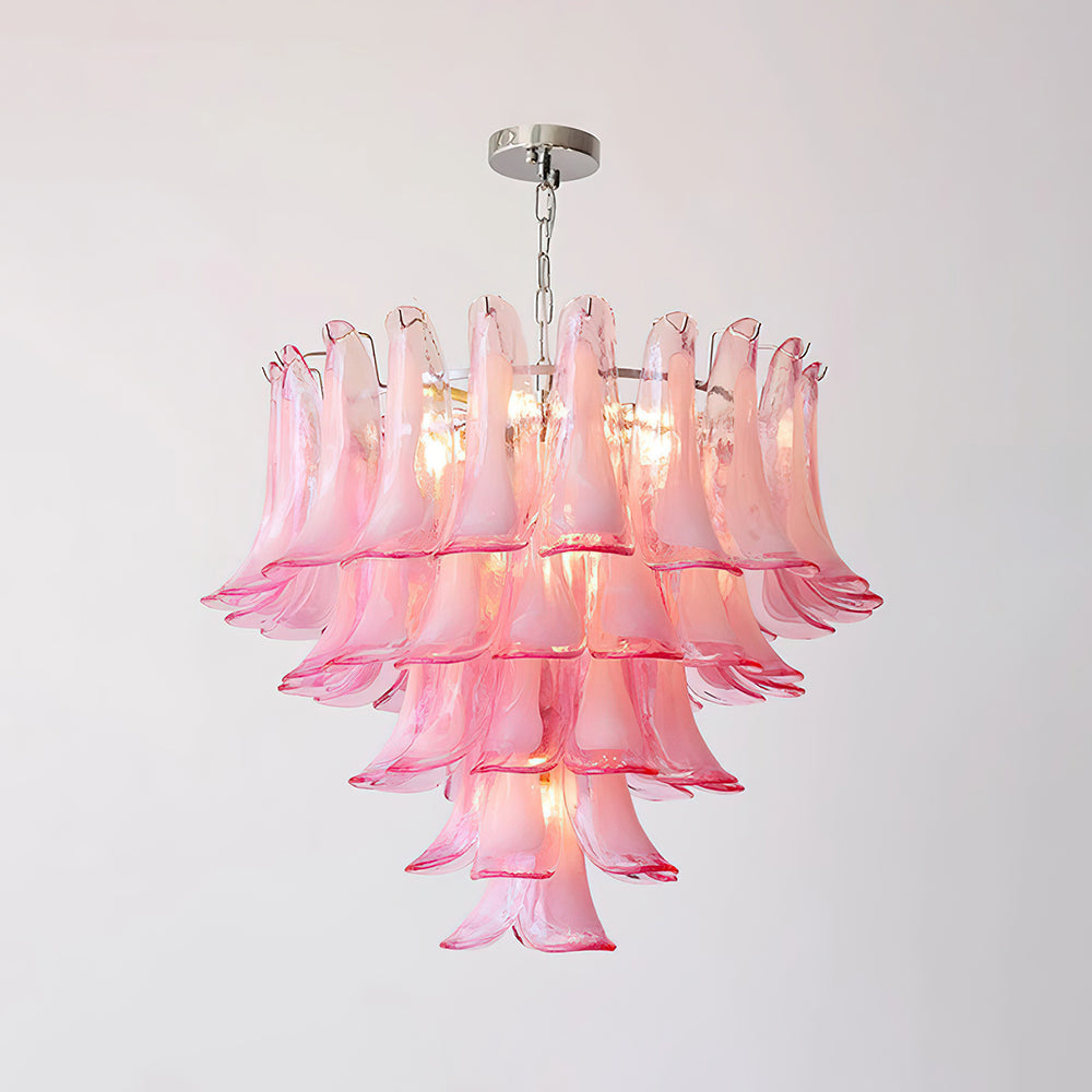 Lustre floral Émilienne, pétales de verre superposés avec structure métallique