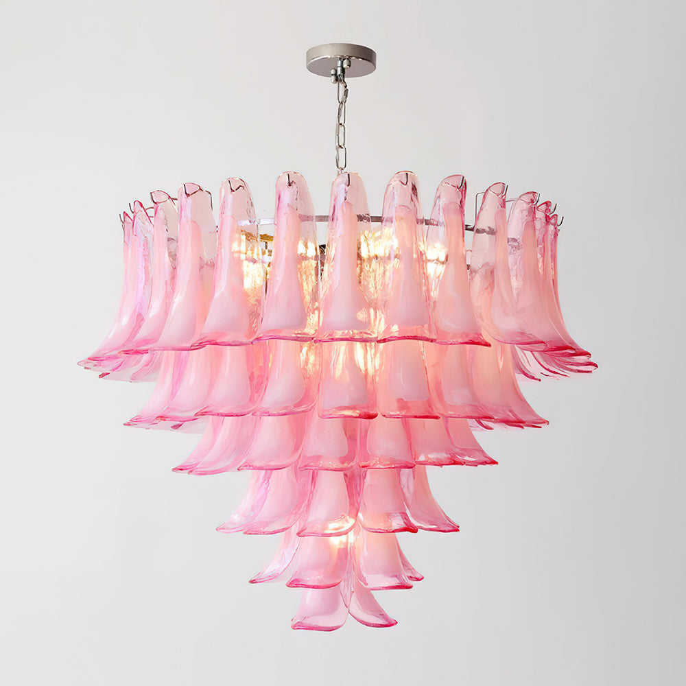 Lustre floral Émilienne, pétales de verre superposés avec structure métallique