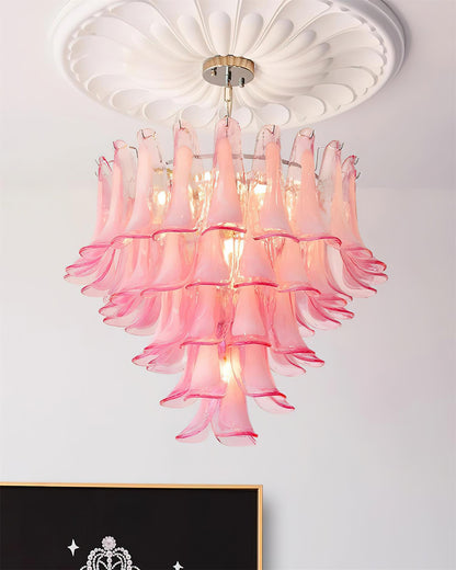 Lustre floral Émilienne, pétales de verre superposés avec structure métallique
