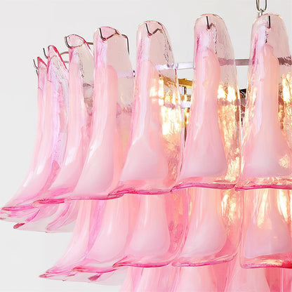 Lustre floral Émilienne, pétales de verre superposés avec structure métallique