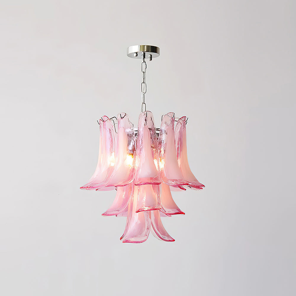 Lustre floral Émilienne, pétales de verre superposés avec structure métallique