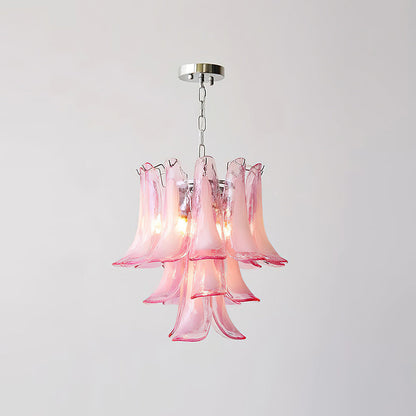 Lustre floral Émilienne, pétales de verre superposés avec structure métallique