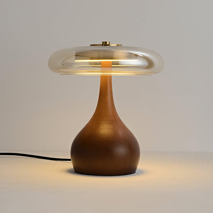 Élise Glass Table Lamp with Wooden Base and LED Dimmer