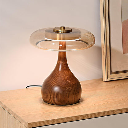 Élise Glass Table Lamp with Wooden Base and LED Dimmer