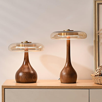 Élise Glass Table Lamp with Wooden Base and LED Dimmer