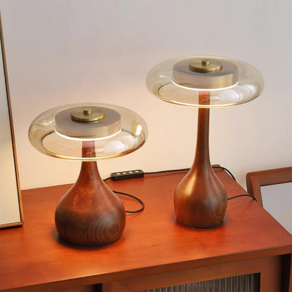 Élise Glass Table Lamp with Wooden Base and LED Dimmer