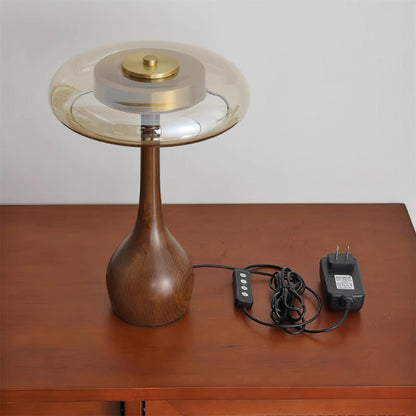 Élise Glass Table Lamp with Wooden Base and LED Dimmer