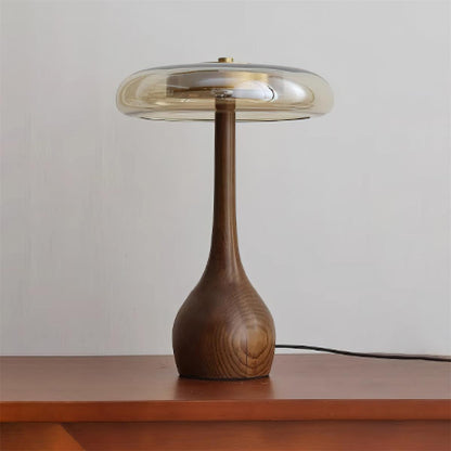 Élise Glass Table Lamp with Wooden Base and LED Dimmer