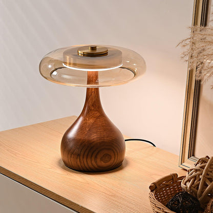 Élise Glass Table Lamp with Wooden Base and LED Dimmer
