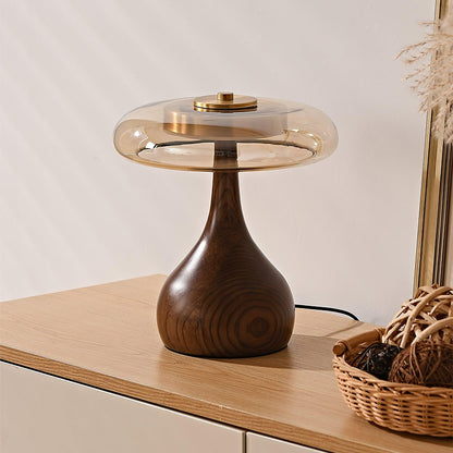 Élise Glass Table Lamp with Wooden Base and LED Dimmer