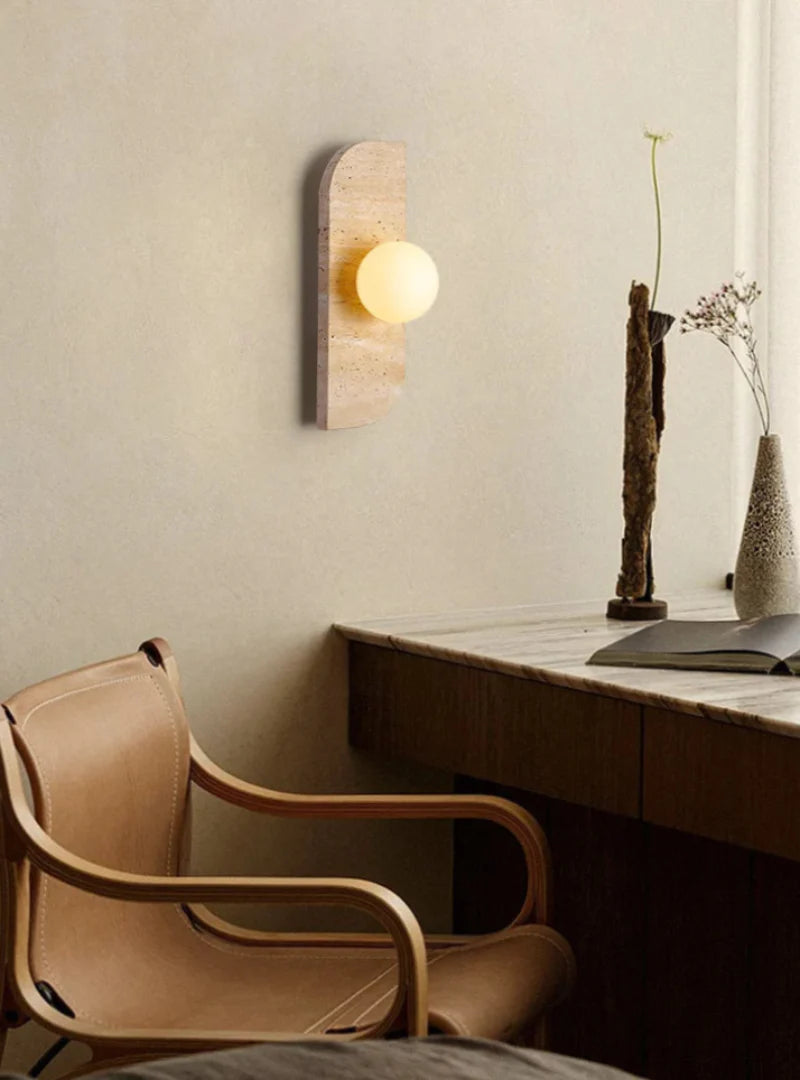 Élodie Arco Travertine LED Wall Sconce