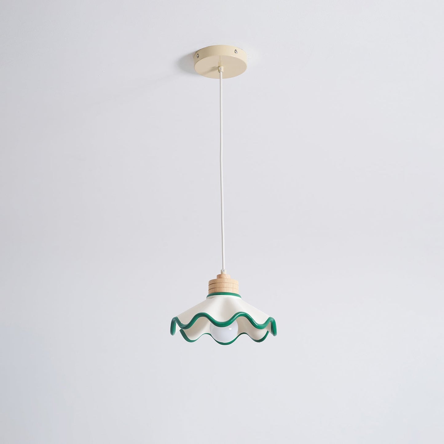 Juliette Pendant Lamp, Scalloped Resin Shade with Wood Accent