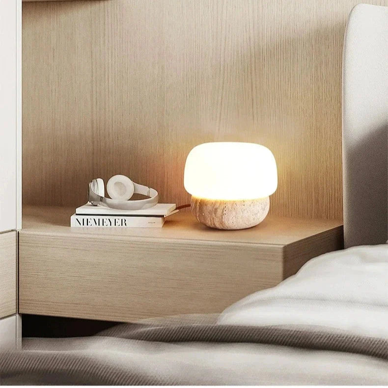Juliette Travertine Mushroom LED Lamp