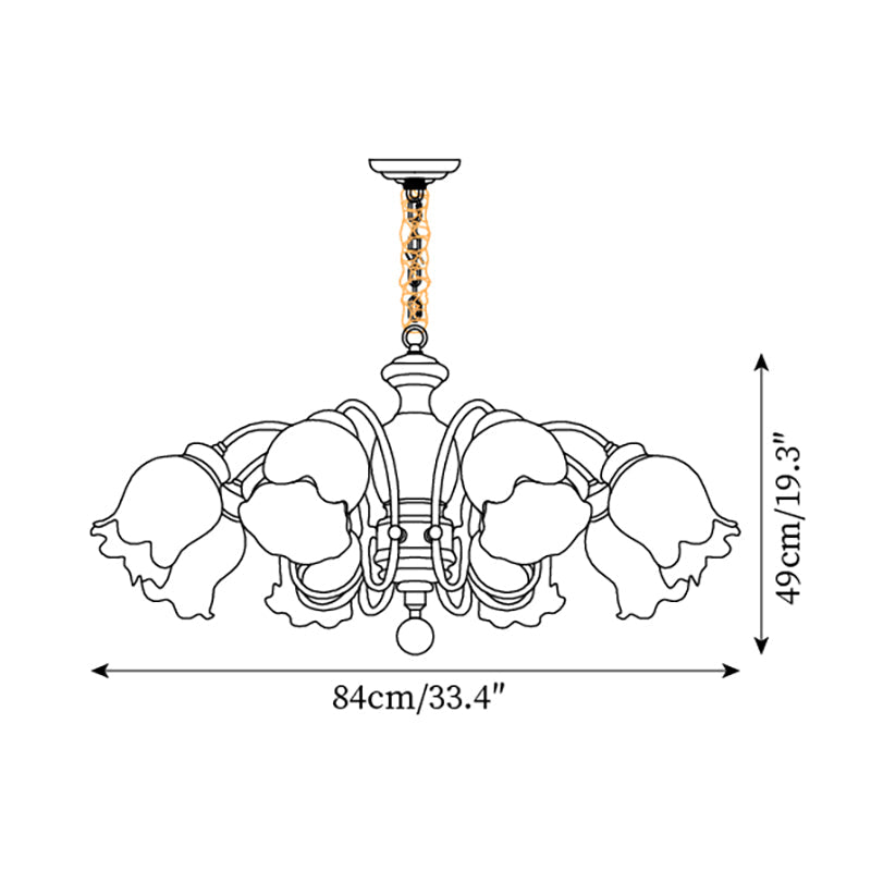 Lustre Céleste en bois, abat-jour en verre floral avec bras en métal