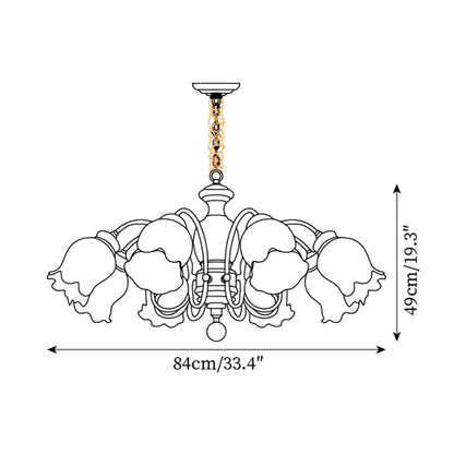 Lustre Céleste en bois, abat-jour en verre floral avec bras en métal