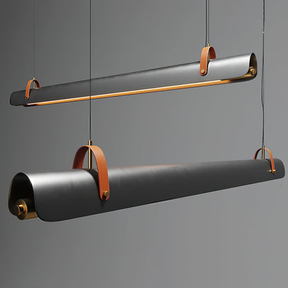 Suspension linéaire Étienne, LED à lanière en cuir avec cadre métallique